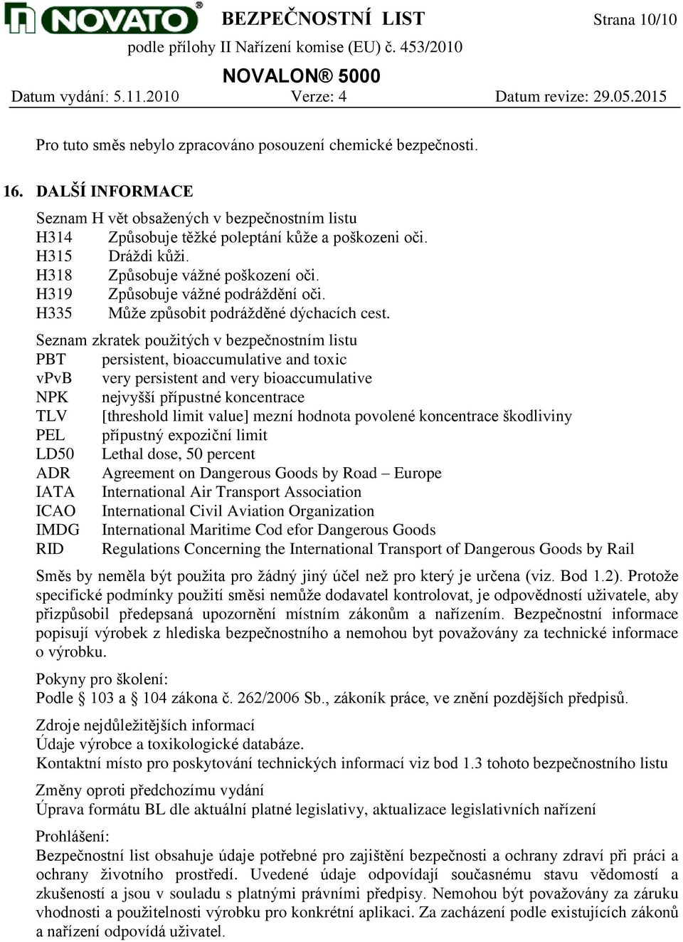 H319 Způsobuje vážné podráždění oči. H335 Může způsobit podrážděné dýchacích cest.