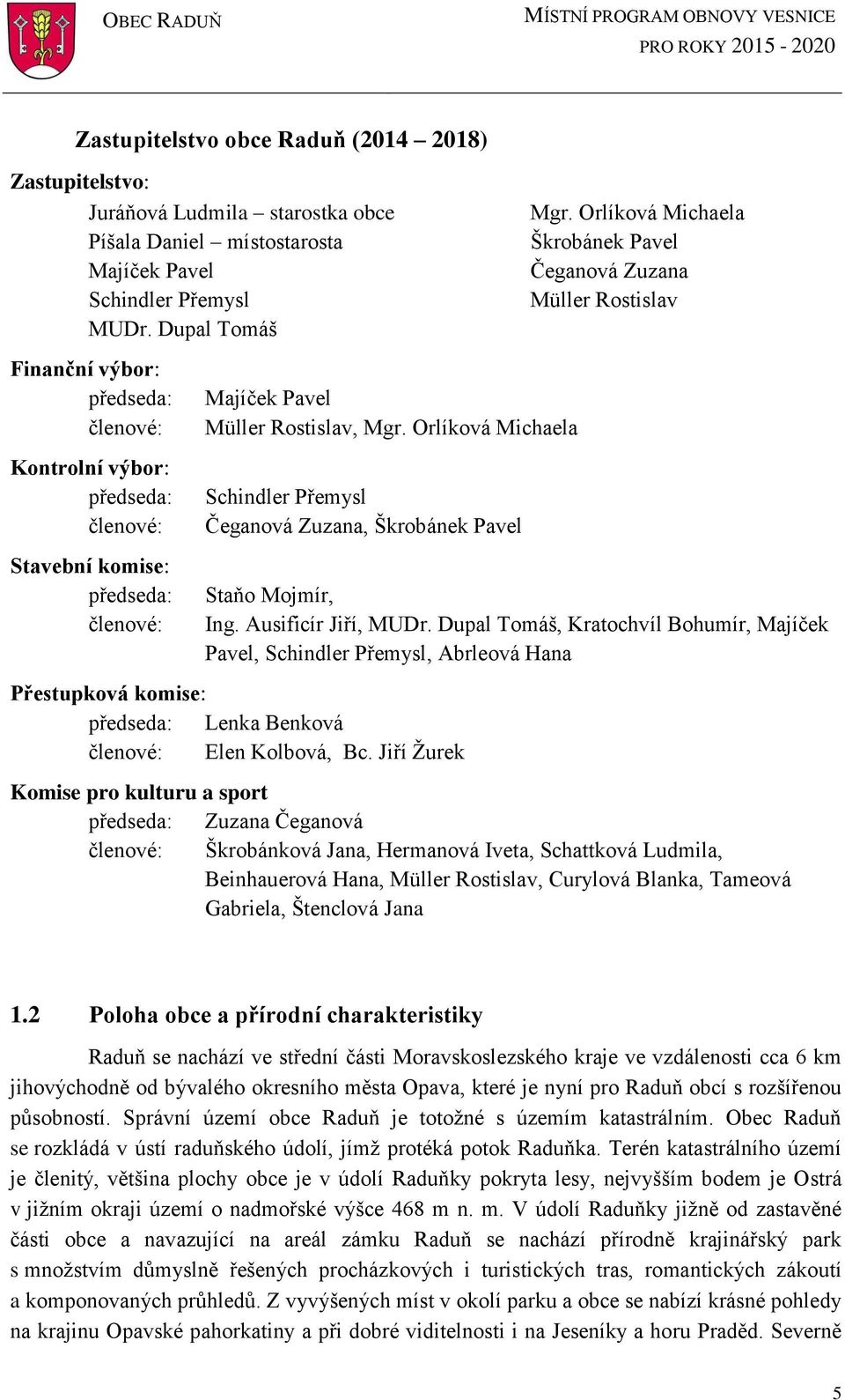Orlíkvá Michaela Schindler Přemysl Čeganvá Zuzana, Škrbánek Pavel Mgr. Orlíkvá Michaela Škrbánek Pavel Čeganvá Zuzana Müller Rstislav Staň Mjmír, Ing. Ausificír Jiří, MUDr.