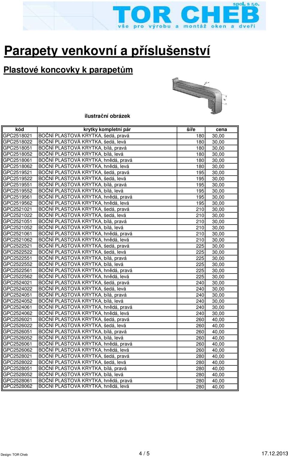 GPC2519522 BOČNÍ PLASTOVÁ KRYTKA, šedá, levá 195 30,00 GPC2519551 BOČNÍ PLASTOVÁ KRYTKA, bílá, pravá 195 30,00 GPC2519552 BOČNÍ PLASTOVÁ KRYTKA, bílá, levá 195 30,00 GPC2519561 BOČNÍ PLASTOVÁ KRYTKA,