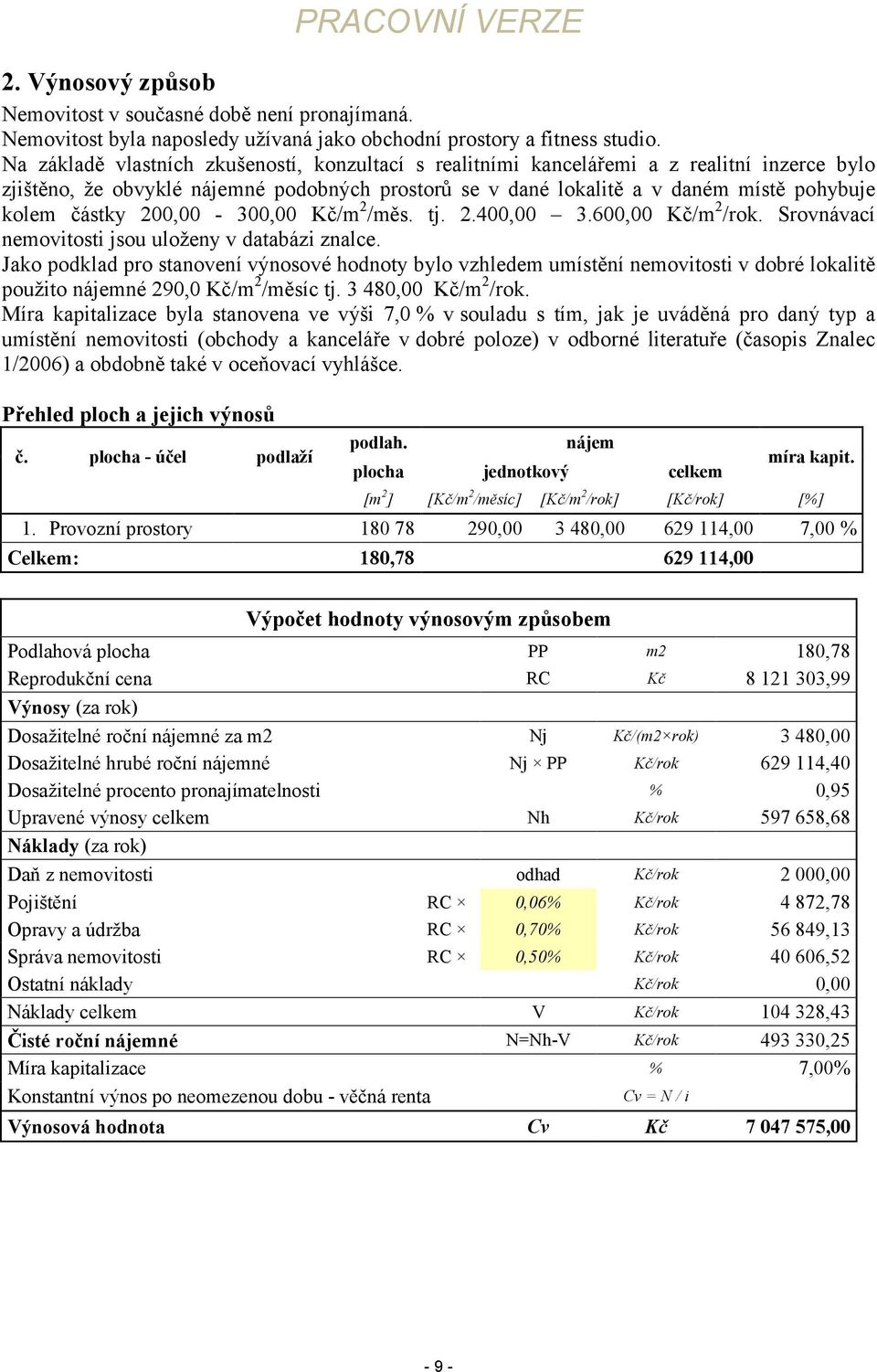 200,00-300,00 Kč/m2/měs. tj. 2.400,00 3.600,00 Kč/m2/rok. Srovnávací nemovitosti jsou uloženy v databázi znalce.