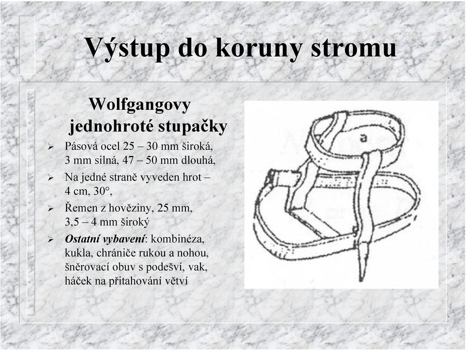 Řemen z hověziny, 25 mm, 3,5 4 mm široký Ostatní vybavení: kombinéza, kukla,