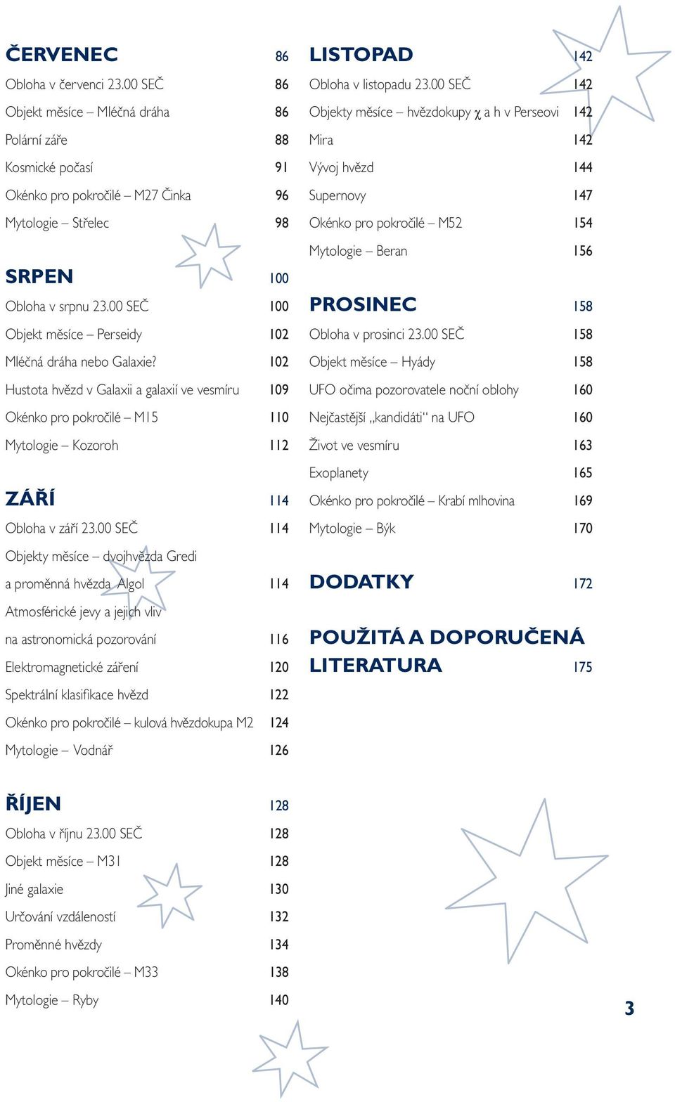 00 SEČ 114 Objekty měsíce dvojhvězda Gredi a proměnná hvězda Algol 114 Atmosférické jevy a jejich vliv na astronomická pozorování 116 Elektromagnetické záření 120 Spektrální klasifi kace hvězd 122