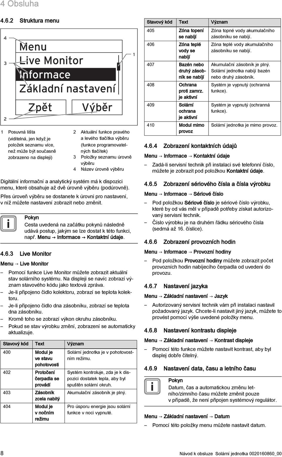 funkce pravého a levého tlačítka výběru (funkce programovatelných tlačítek) 3 Položky seznamu úrovně výběru 4 Název úrovně výběru Digitální informační a analytický systém má k dispozici menu, které