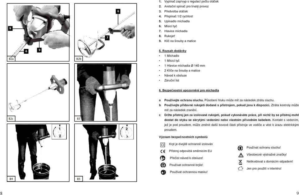 Bezpečnostní upozornění pro míchadla a b c Používejte ochranu sluchu. Působení hluku může mít za následek ztrátu sluchu. Používejte přídavné rukojeti dodané s přístrojem, pokud jsou k dispozici.
