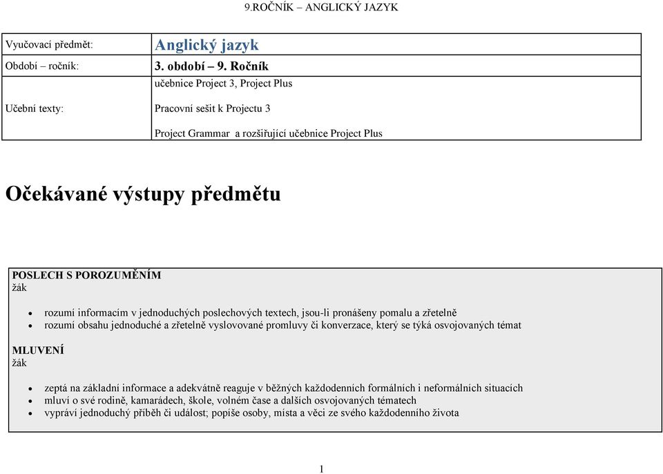 informacím v jednoduchých poslechových textech, jsou-li pronášeny pomalu a zřetelně rozumí obsahu jednoduché a zřetelně vyslovované promluvy či konverzace, který se týká osvojovaných