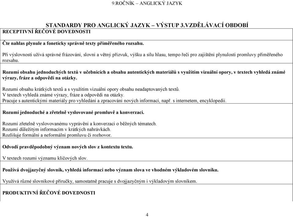 Rozumí obsahu jednoduchých textů v učebnicích a obsahu autentických materiálů s využitím vizuální opory, v textech vyhledá známé výrazy, fráze a odpovědi na otázky.