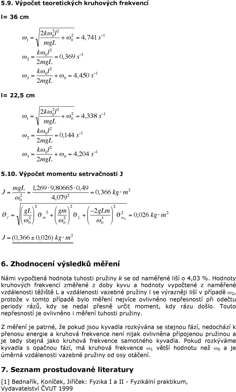 Zhodnocení výsledků měření Námi vypočtená hodnota tuhosti pružiny k se od naměřené liší o 4,3 %.