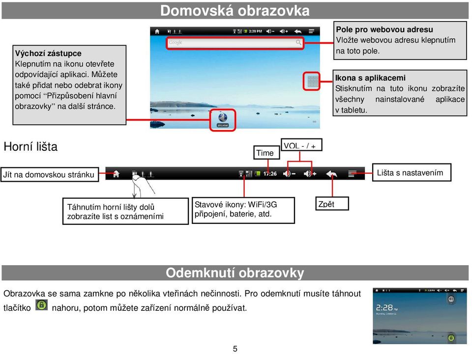 Ikona s aplikacemi Stisknutím na tuto ikonu zobrazíte všechny nainstalované aplikace v tabletu.