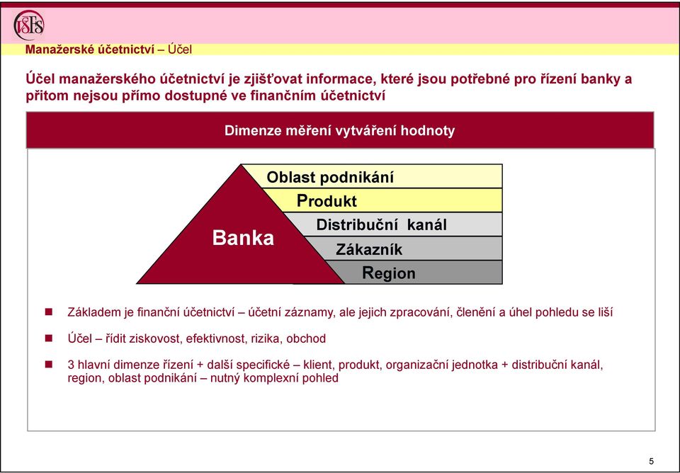 finanční účetnictví účetní záznamy, ale jejich zpracování, členění a úhel pohledu se liší Účel řídit ziskovost, efektivnost, rizika, obchod 3