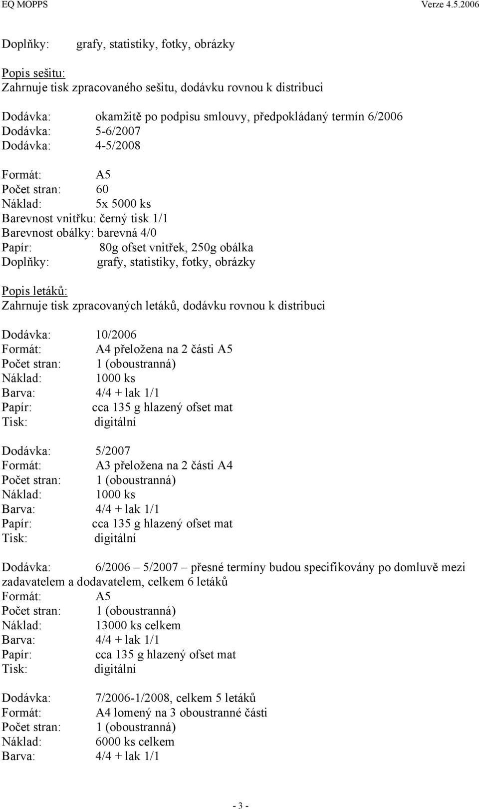 statistiky, fotky, obrázky Popis letáků: Zahrnuje tisk zpracovaných letáků, dodávku rovnou k distribuci Dodávka: 10/2006 Formát: A4 přeložena na 2 části A5 Náklad: 1000 ks Papír: cca 135 g hlazený