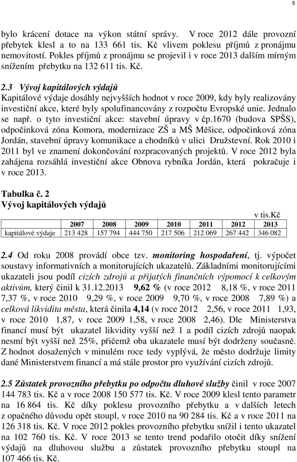 13 dalším mírným snížením přebytku na 132 611 tis. Kč. 2.