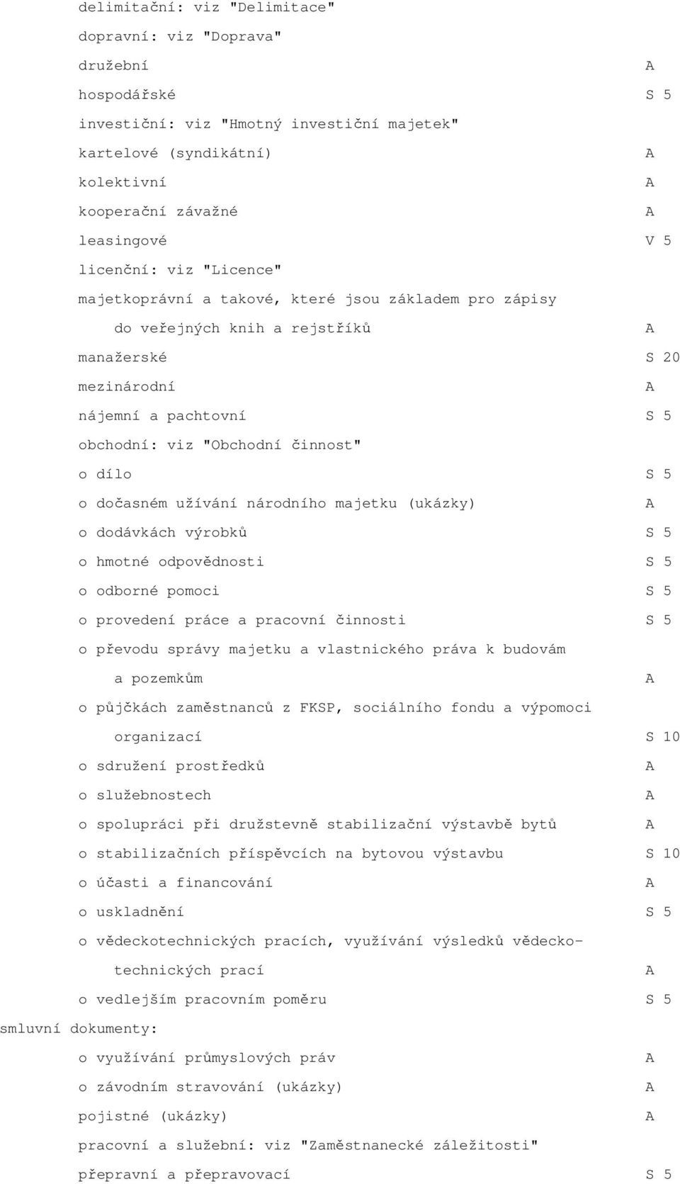 dílo S 5 o dočasném užívání národního majetku (ukázky) o dodávkách výrobků S 5 o hmotné odpovědnosti S 5 o odborné pomoci S 5 o provedení práce a pracovní činnosti S 5 o převodu správy majetku a