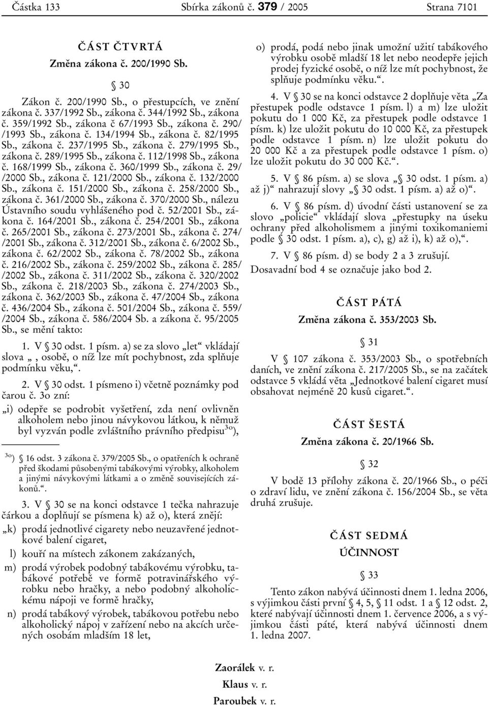 , zaтkona cя. 289/1995 Sb., zaтkona cя. 112/1998 Sb., zaтkona cя. 168/1999 Sb., zaтkona cя. 360/1999 Sb., zaтkona cя. 29/ /2000 Sb., zaтkona cя. 121/2000 Sb., zaтkona cя. 132/2000 Sb., zaтkona cя. 151/2000 Sb.