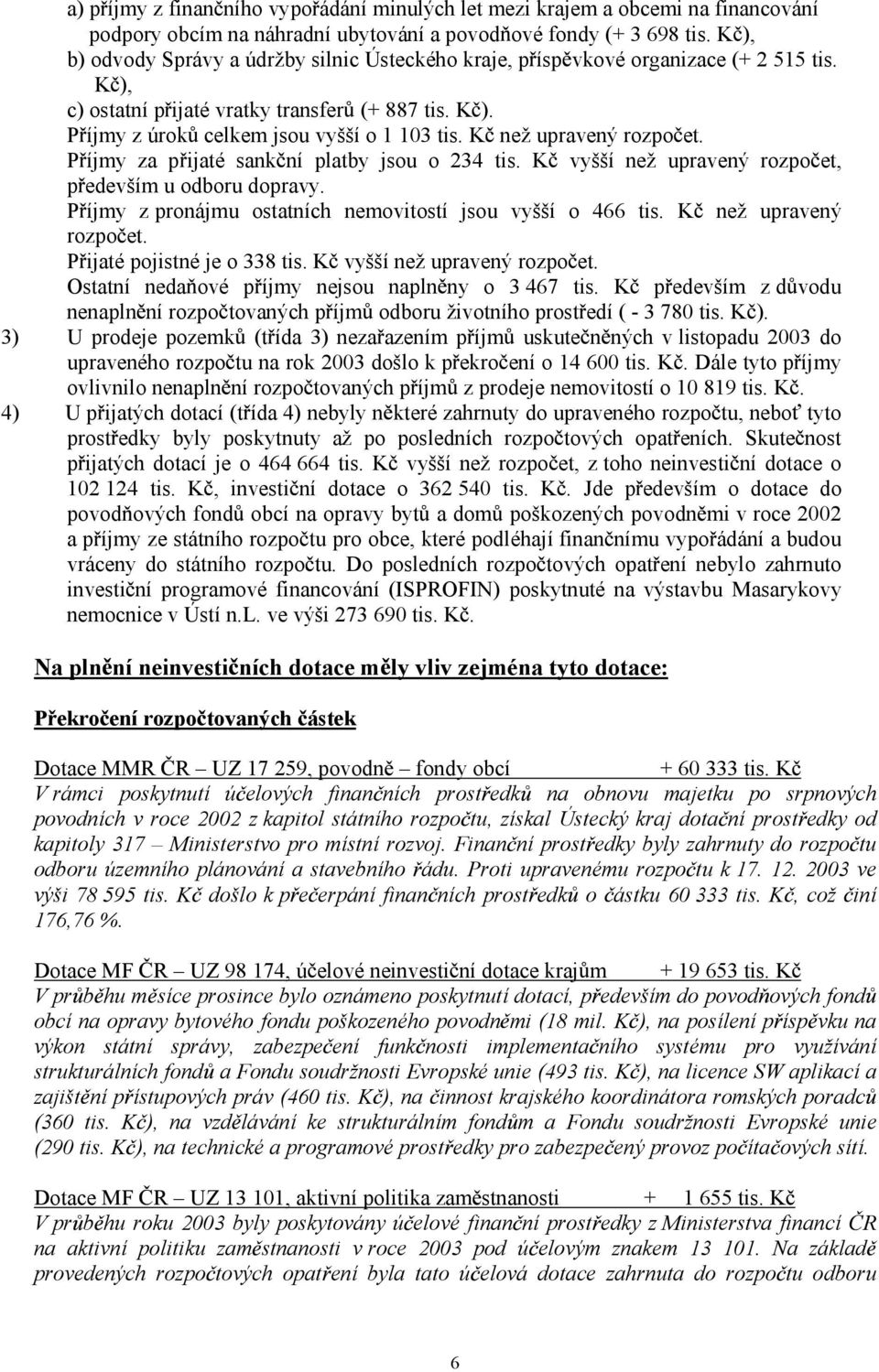 K než upravený rozpo et. P íjmy za pijaté sank ní platby jsou o 234 tis. K vyšší než upravený rozpo et, p edevším u odboru dopravy. P íjmy zpronájmu ostatních nemovitostí jsou vyšší o 466 tis.