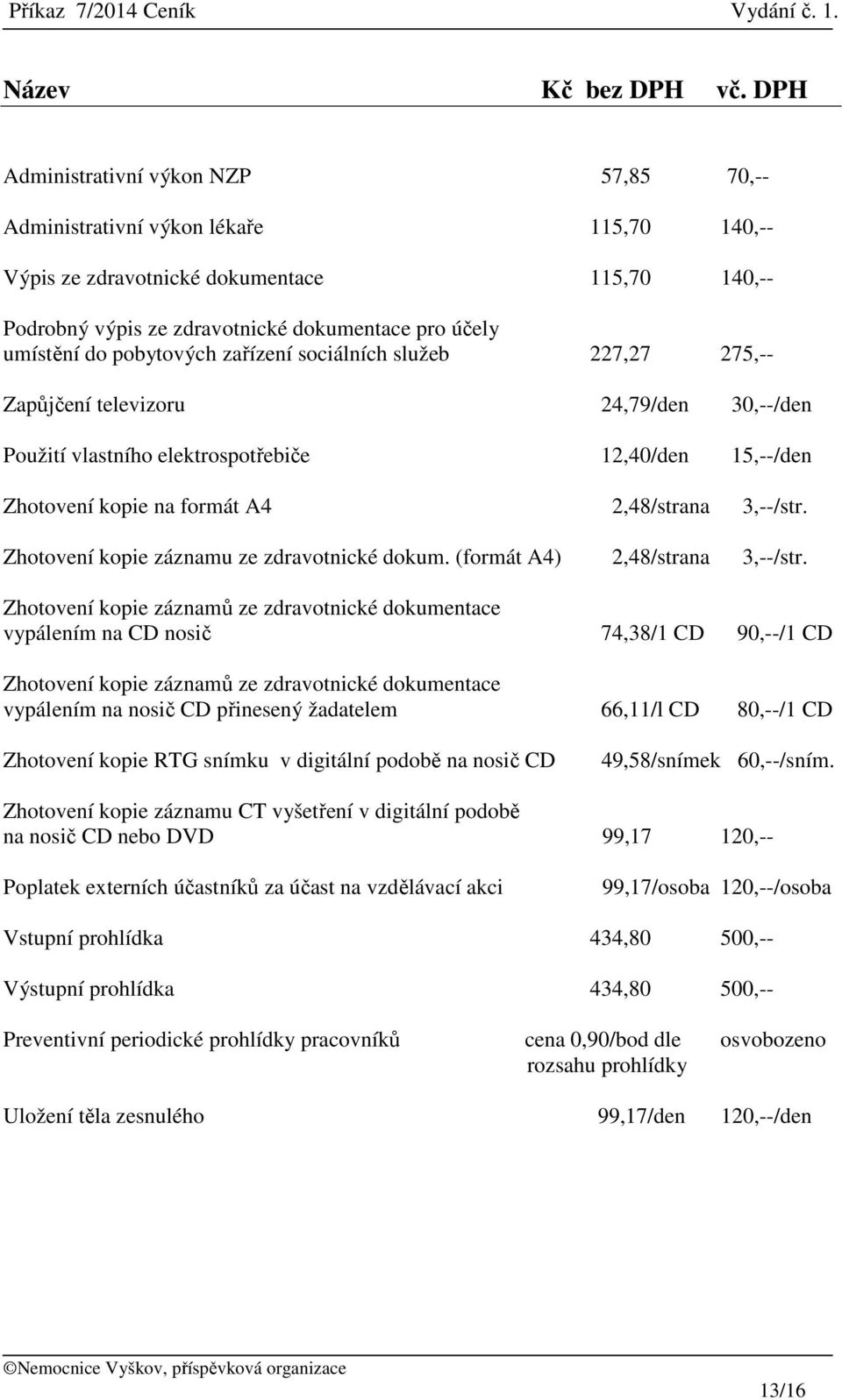 pobytových zařízení sociálních služeb 227,27 275,-- Zapůjčení televizoru 24,79/den 30,--/den Použití vlastního elektrospotřebiče 12,40/den 15,--/den Zhotovení kopie na formát A4 2,48/strana 3,--/str.