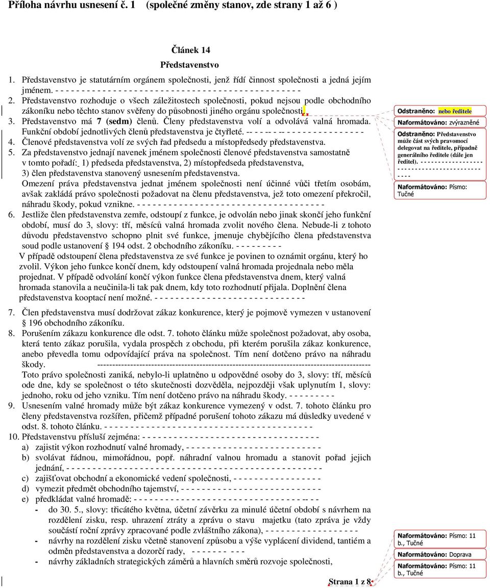 Představenstvo rozhoduje o všech záležitostech společnosti, pokud nejsou podle obchodního zákoníku nebo těchto stanov svěřeny do působnosti jiného orgánu společnosti. 3.