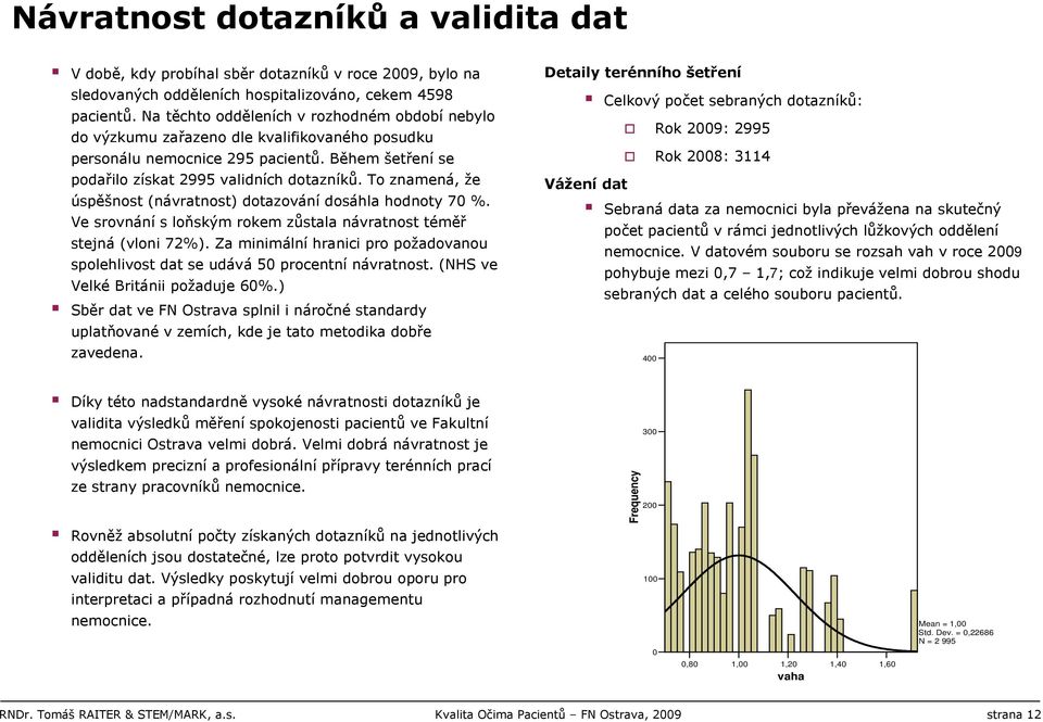 To znamená, že úspěšnost (návratnost) dotazování dosáhla hodnoty 70 %. Ve srovnání s loňským rokem zůstala návratnost téměř stejná (vloni 72%).