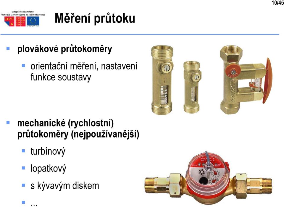 mechanické (rychlostní) průtokoměry