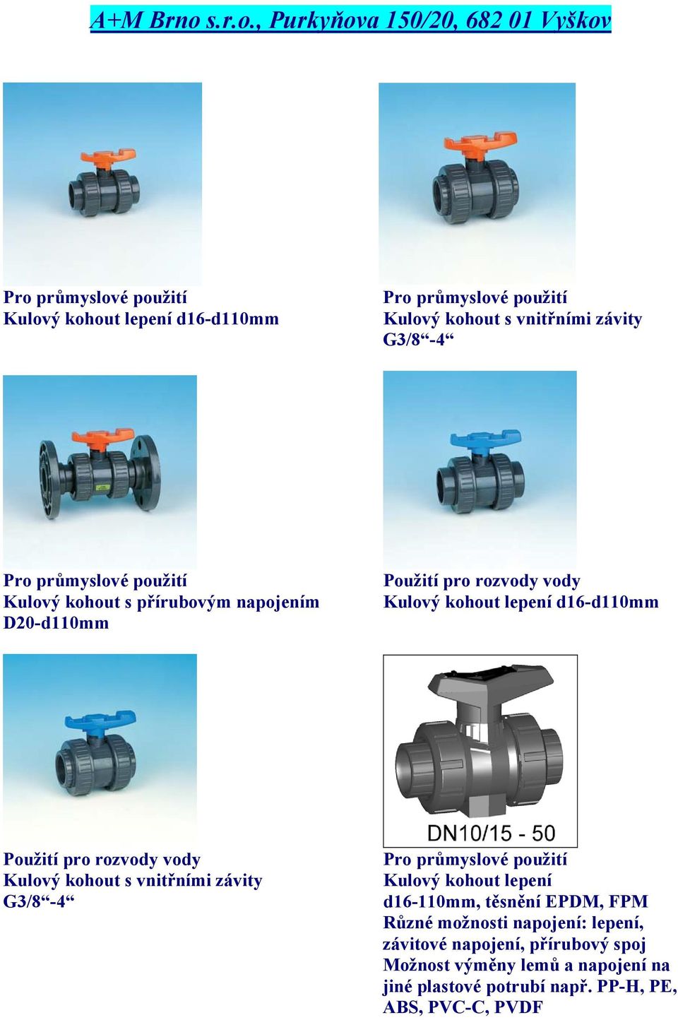 vody Kulový kohout s vnitřními závity G3/8-4 Pro průmyslové použití Kulový kohout lepení d16-110mm, těsnění EPDM, FPM Různé možnosti