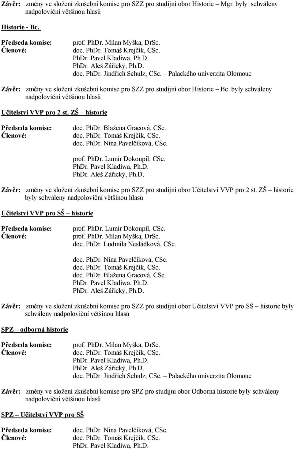 ZŠ historie Závěr: změny ve složení zkušební komise pro SZZ pro studijní obor Učitelství VVP pro 2 st.