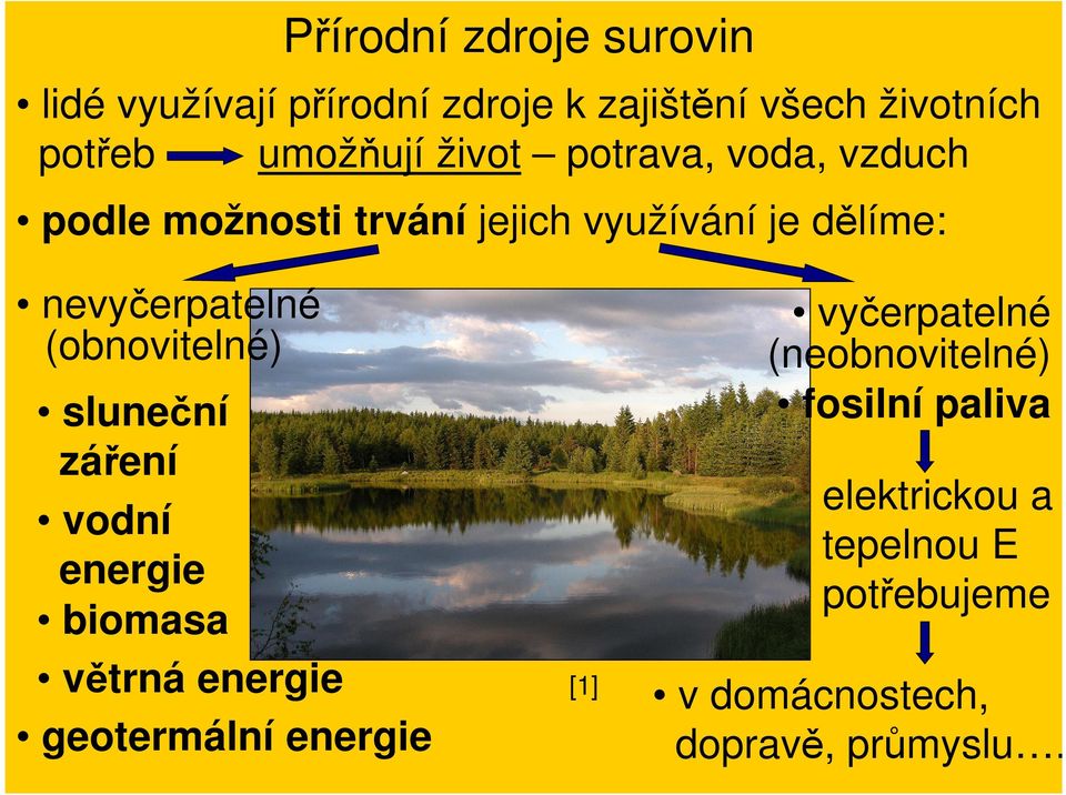 (obnovitelné) sluneční záření vodní energie biomasa větrná energie geotermální energie [1]