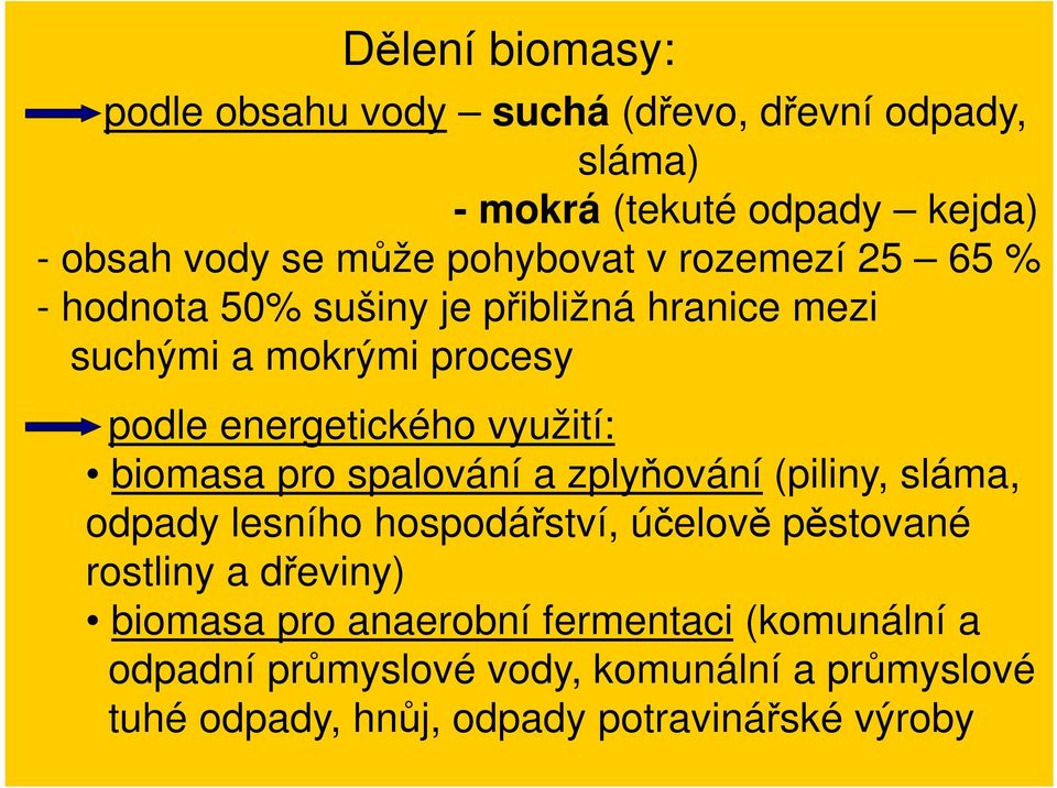 využití: biomasa pro spalování a zplyňování (piliny, sláma, odpady lesního hospodářství, účelově pěstované rostliny a dřeviny)