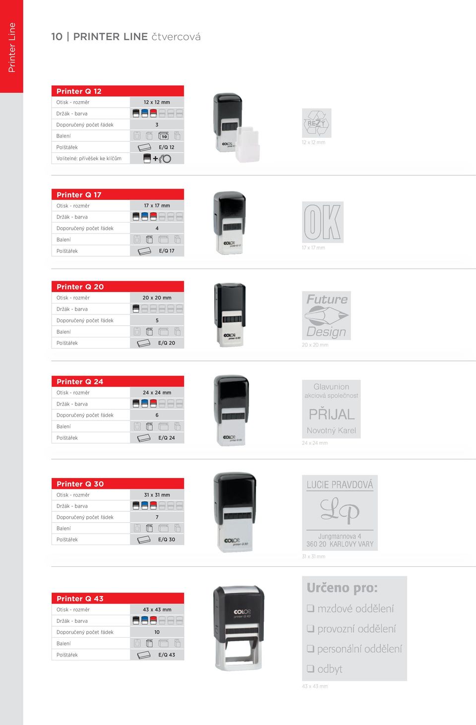 mm Doporučený počet řádek 5 A E/Q 20 20 x 20 mm Printer Q 24 24 x 2 Doporučený počet řádek 6 A E/Q 24 24 x 2 Printer Q