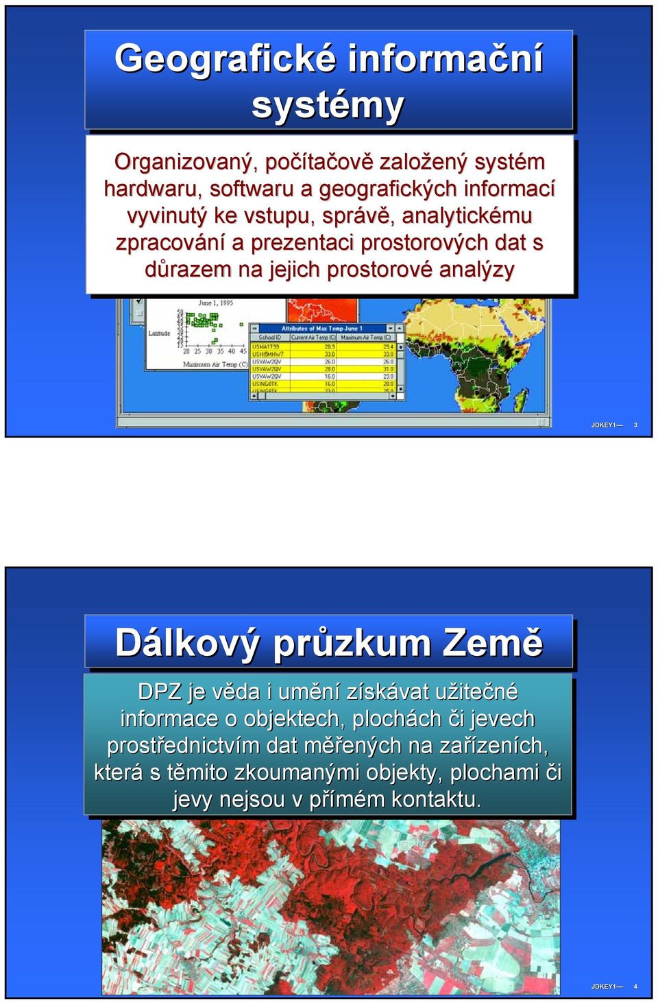 JDKEY1 3 Dálkový průzkum Země DPZ je je věda v i i umění získávat uužitečné informace o objektech, plochách či i jevech