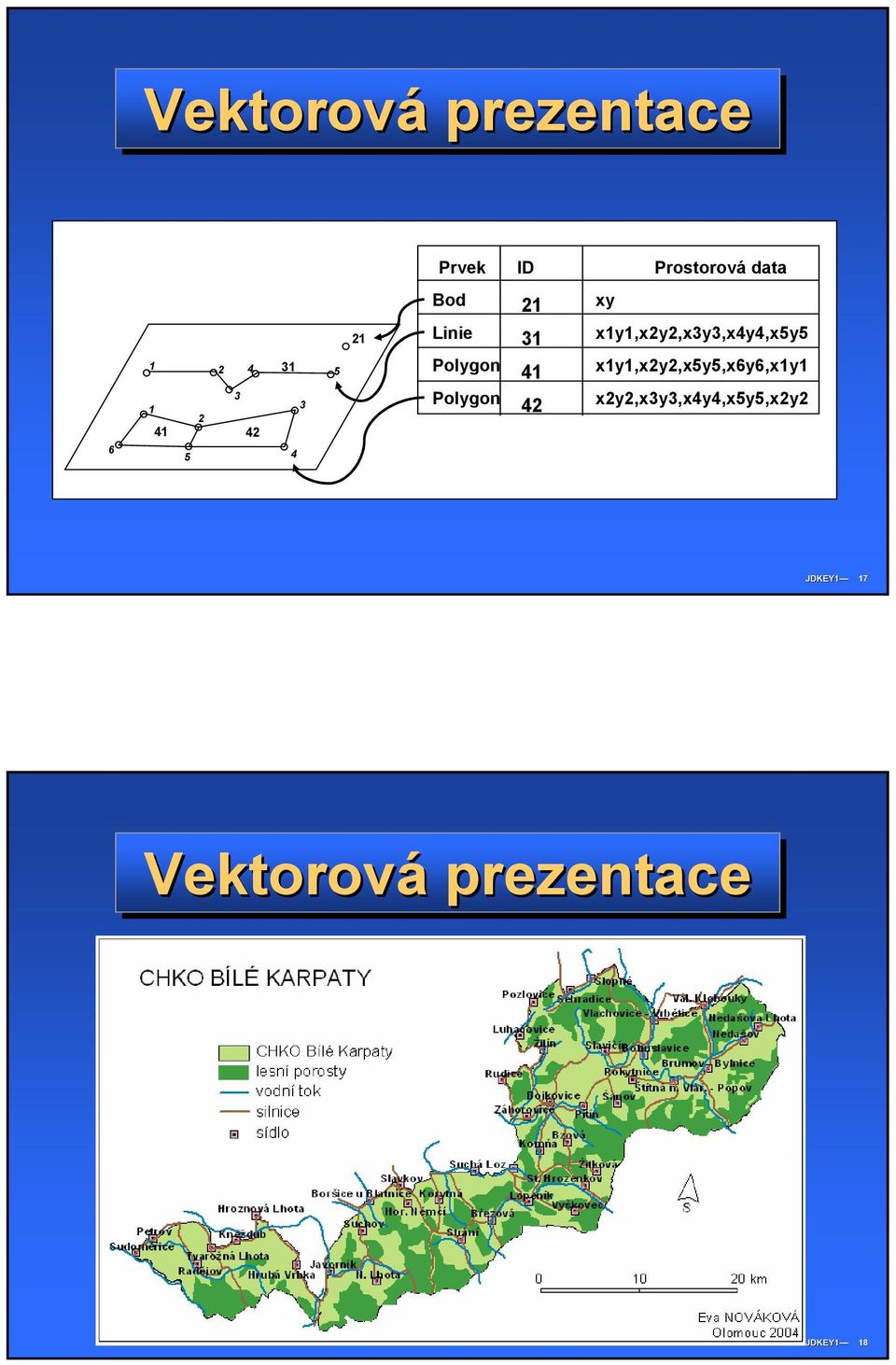 délek a ploch geometrická přesnost přesnější vystižen ení reality než rastrová data každý prvek mám identifikátor tor,, ke kterému se ukládaj dají