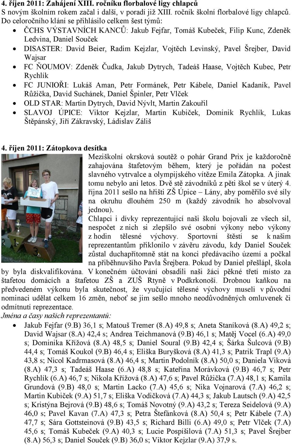 Levinský, Pavel Šrejber, David Wajsar FC ŇOUMOV: Zdeněk Čudka, Jakub Dytrych, Tadeáš Haase, Vojtěch Kubec, Petr Rychlík FC JUNIOŘI: Lukáš Aman, Petr Formánek, Petr Kábele, Daniel Kadaník, Pavel