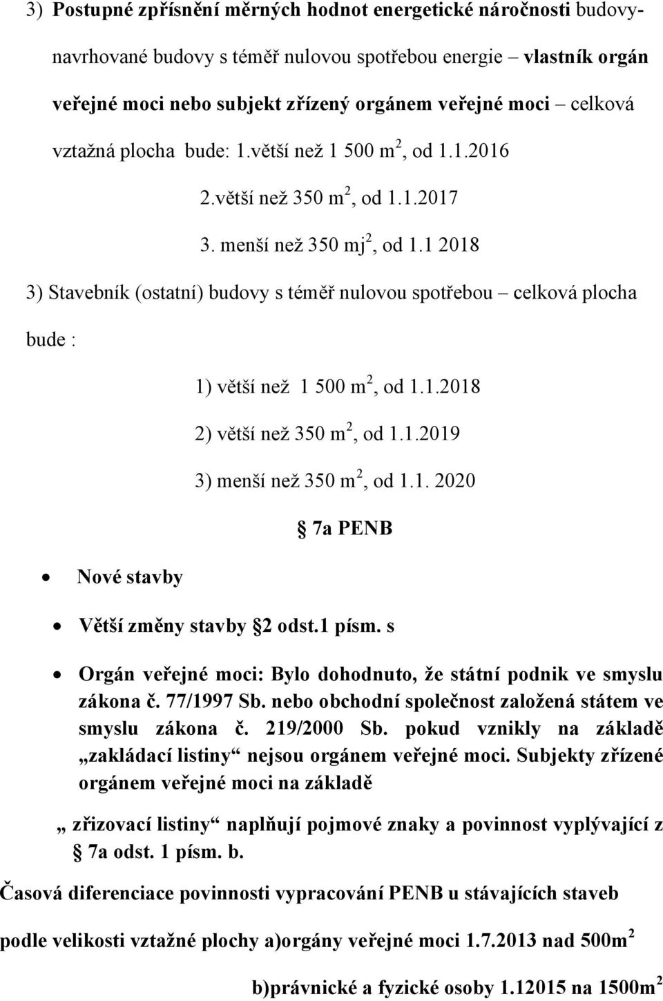 1 2018 3) Stavebník (ostatní) budovy s téměř nulovou spotřebou celková plocha bude : 1) větší než 1 500 m 2, od 1.1.2018 2) větší než 350 m 2, od 1.1.2019 3) menší než 350 m 2, od 1.1. 2020 7a PENB Nové stavby Větší změny stavby 2 odst.