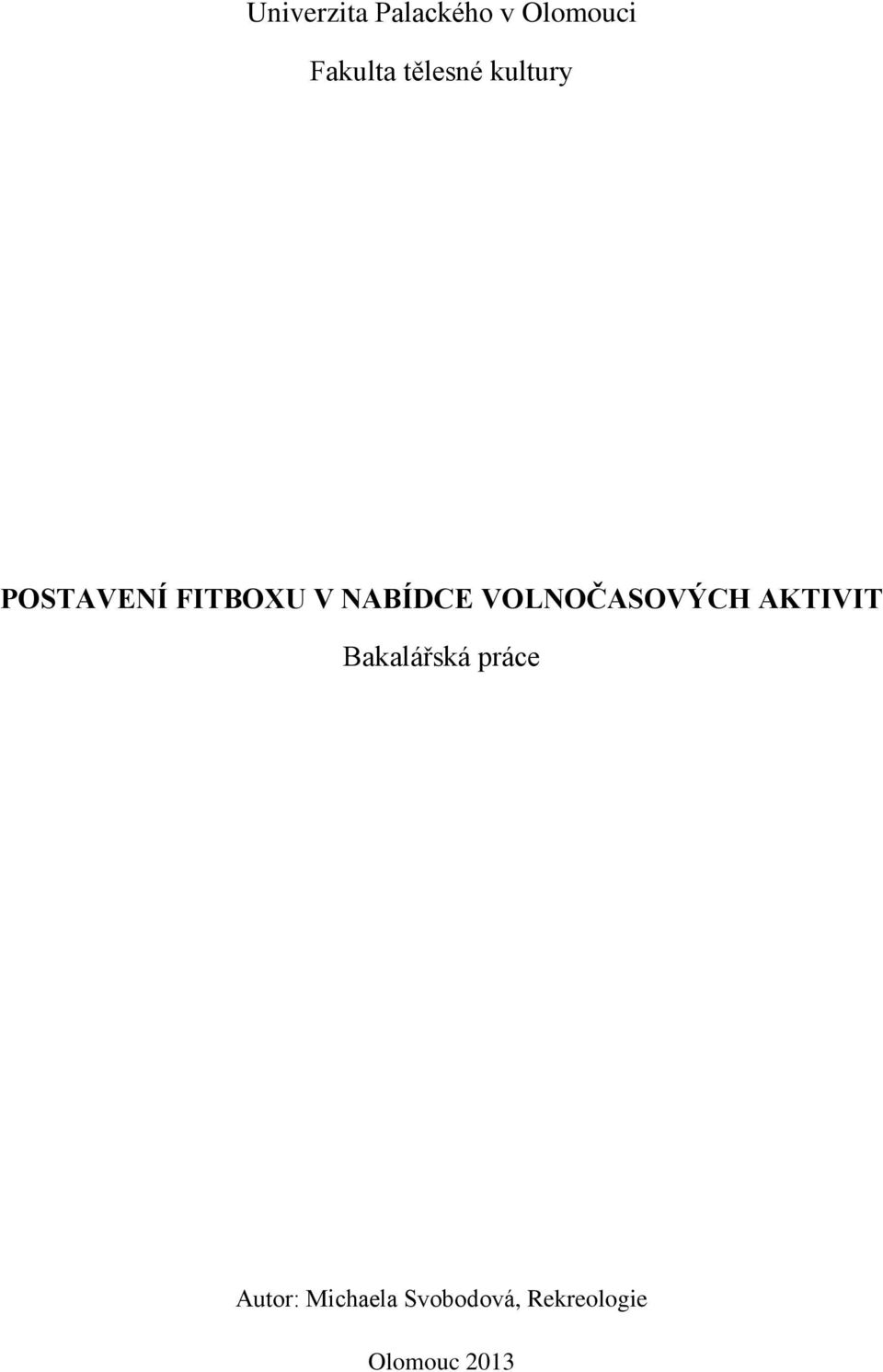 VOLNOČASOVÝCH AKTIVIT Bakalářská práce