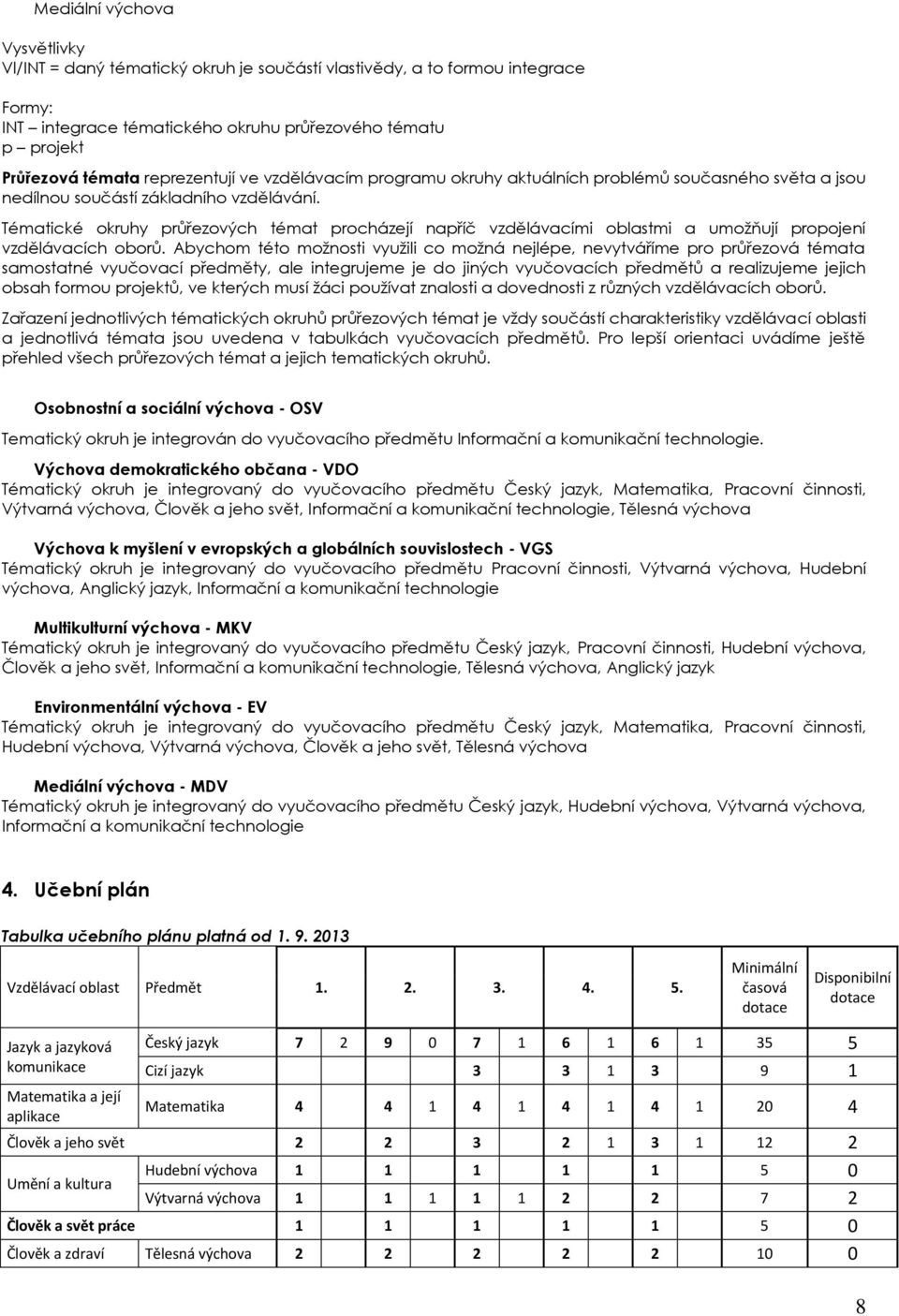 Tématické okruhy průřezových témat procházejí napříč vzdělávacími oblastmi a umoţňují propojení vzdělávacích oborů.