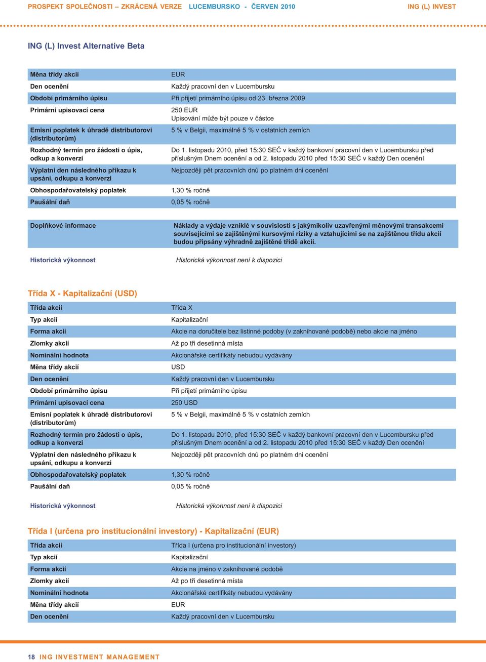 listopadu 2010 před 15:30 SEČ v každý 1,30 ročně 0,05 ročně Doplňkové informace Náklady a výdaje vzniklé v souvislosti s jakýmikoliv uzavřenými měnovými transakcemi souvisejícími se zajištěnými