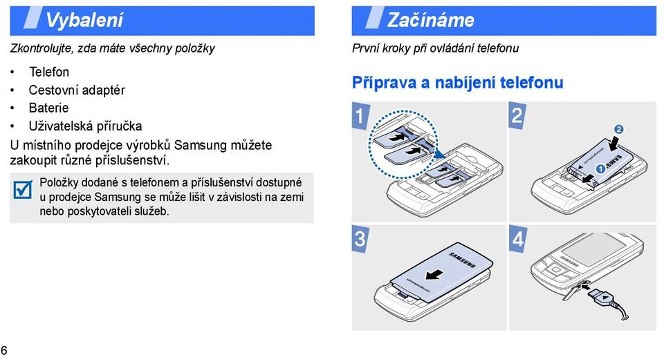 Položky dodané s telefonem a příslušenství dostupné u prodejce Samsung se může lišit v