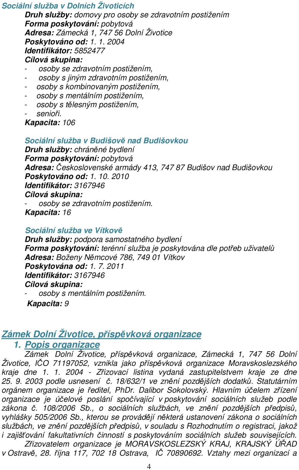 1. 2004 Identifikátor: 5852477 Cílová skupina: - osoby se zdravotním postižením, - osoby s jiným zdravotním postižením, - osoby s kombinovaným postižením, - osoby s mentálním postižením, - osoby s