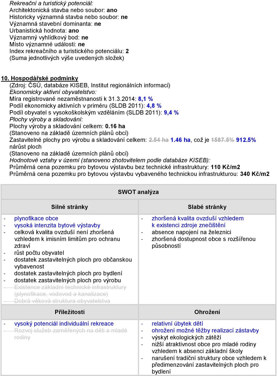 Hospodářské podmínky (Zdroj: ČSÚ, databáze KISEB, Institut regionálních informací) Ekonomicky aktivní obyvatelstvo: Míra registrované nezaměstnanosti k 31