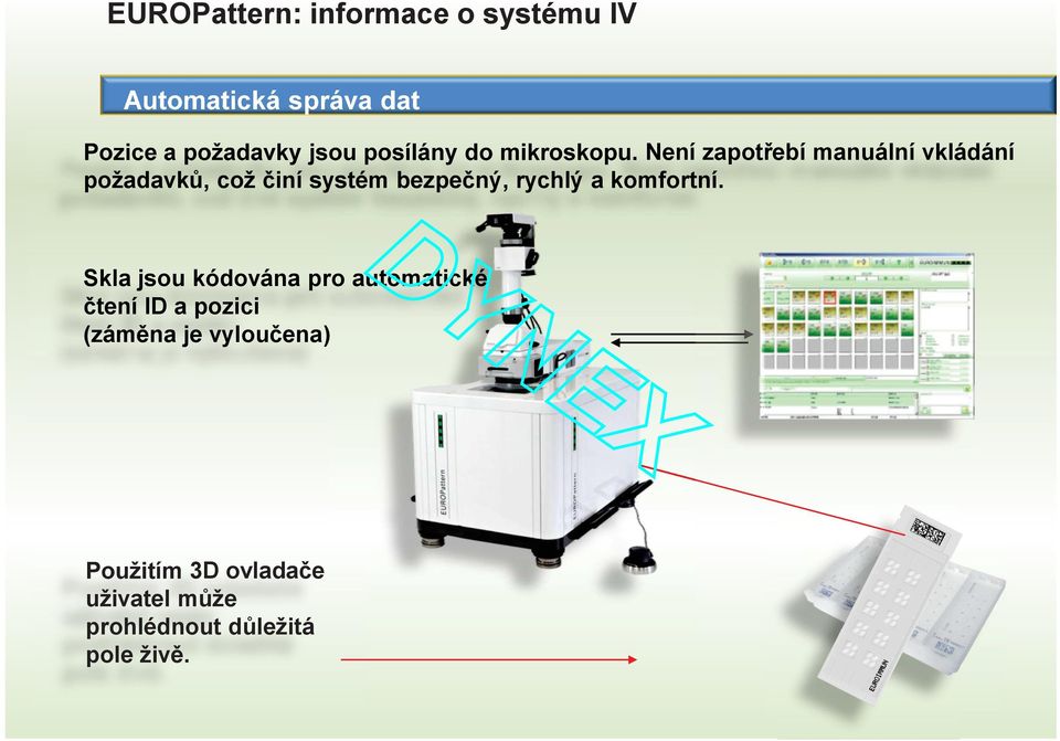 Není zapotřebí manuální vkládání Skla jsou kódována pro automatické