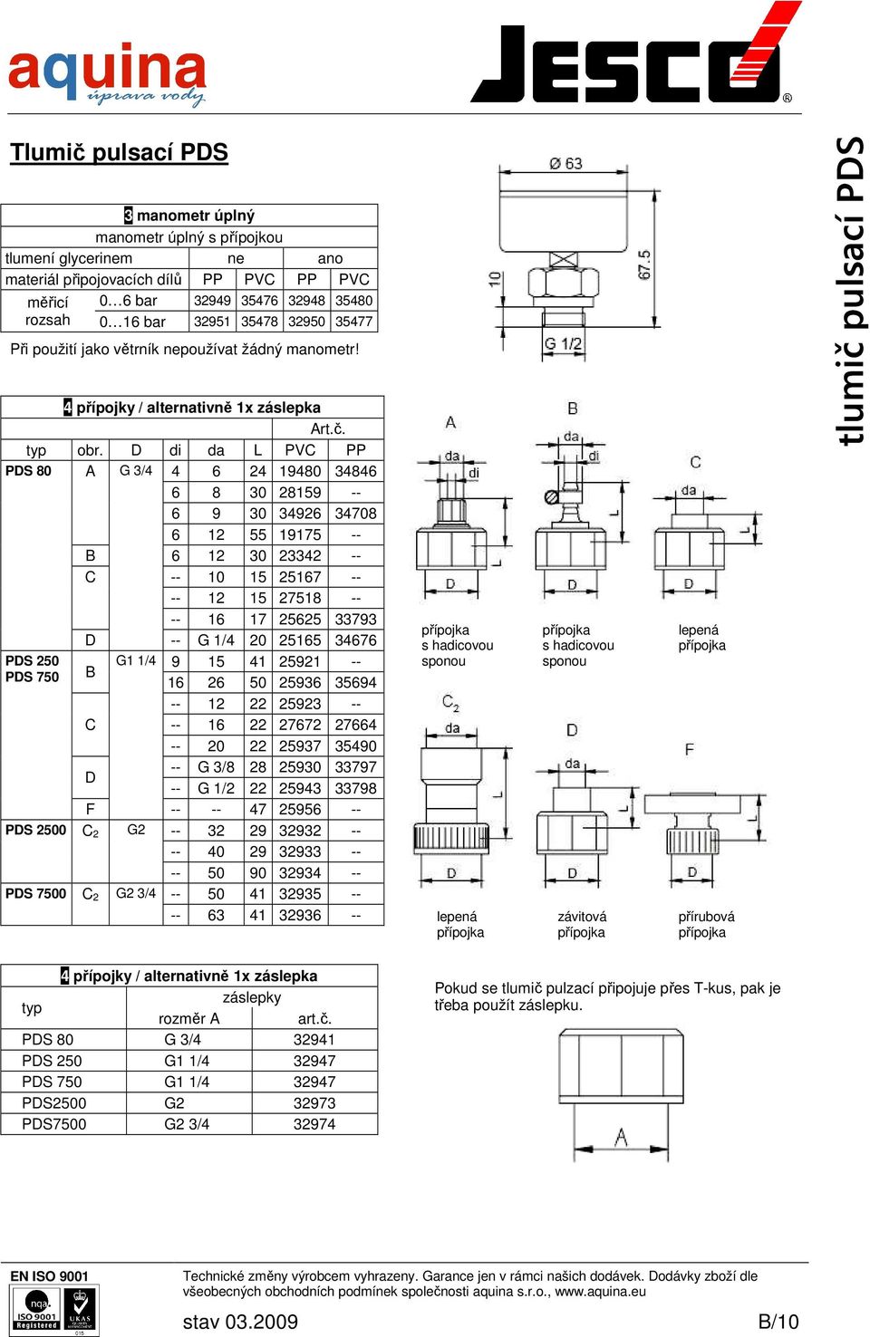 D di da L PVC PP PDS 80 A G 3/4 4 6 24 19480 34846 6 8 30 28159 -- 6 9 30 34926 34708 6 12 55 19175 -- B 6 12 30 23342 -- C -- 10 15 25167 -- -- 12 15 27518 -- -- 16 17 25625 33793 D -- G 1/4 20