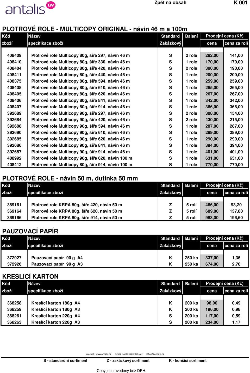 80g, šíře 440, návin 46 m S 1 role 200,00 200,00 408375 Plotrové role Multicopy 80g, šíře 594, návin 46 m S 1 role 259,00 259,00 408408 Plotrové role Multicopy 80g, šíře 610, návin 46 m S 1 role