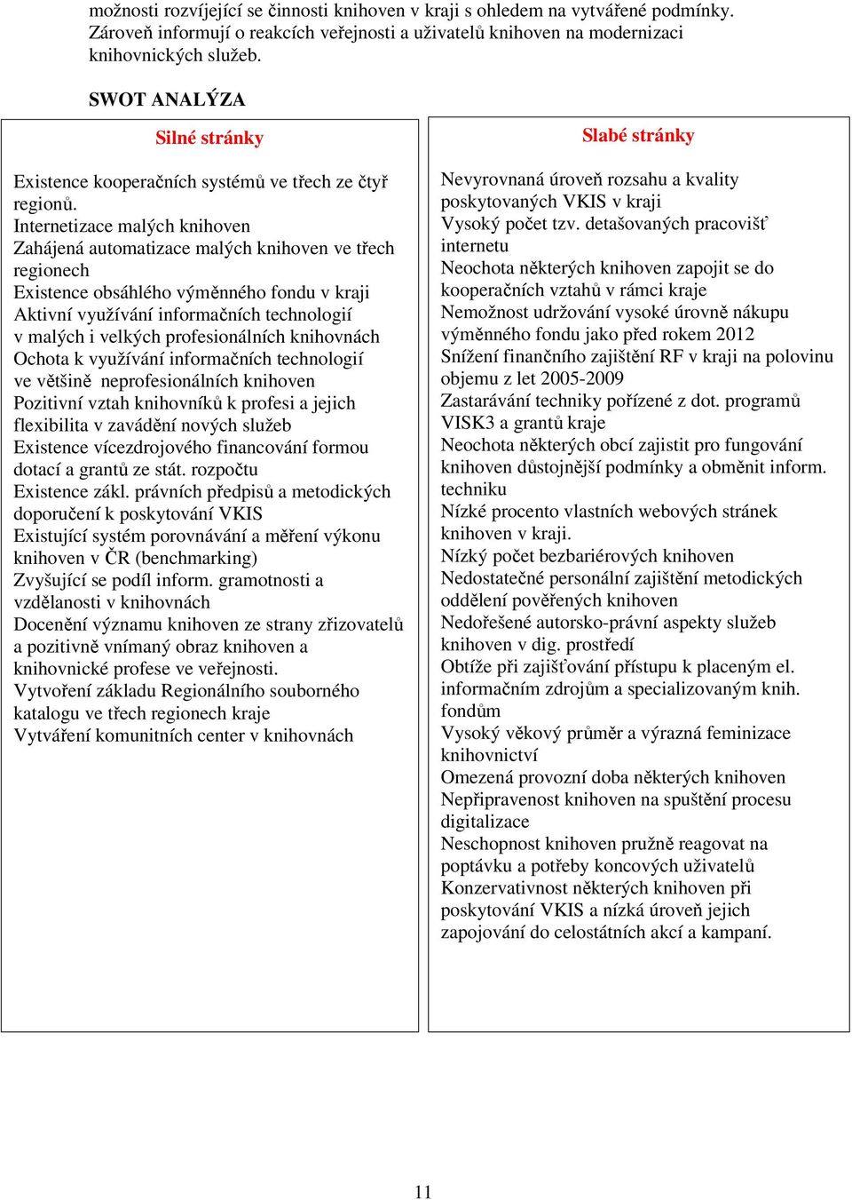 Internetizace malých knihoven Zahájená automatizace malých knihoven ve třech regionech Existence obsáhlého výměnného fondu v kraji Aktivní využívání informačních technologií v malých i velkých