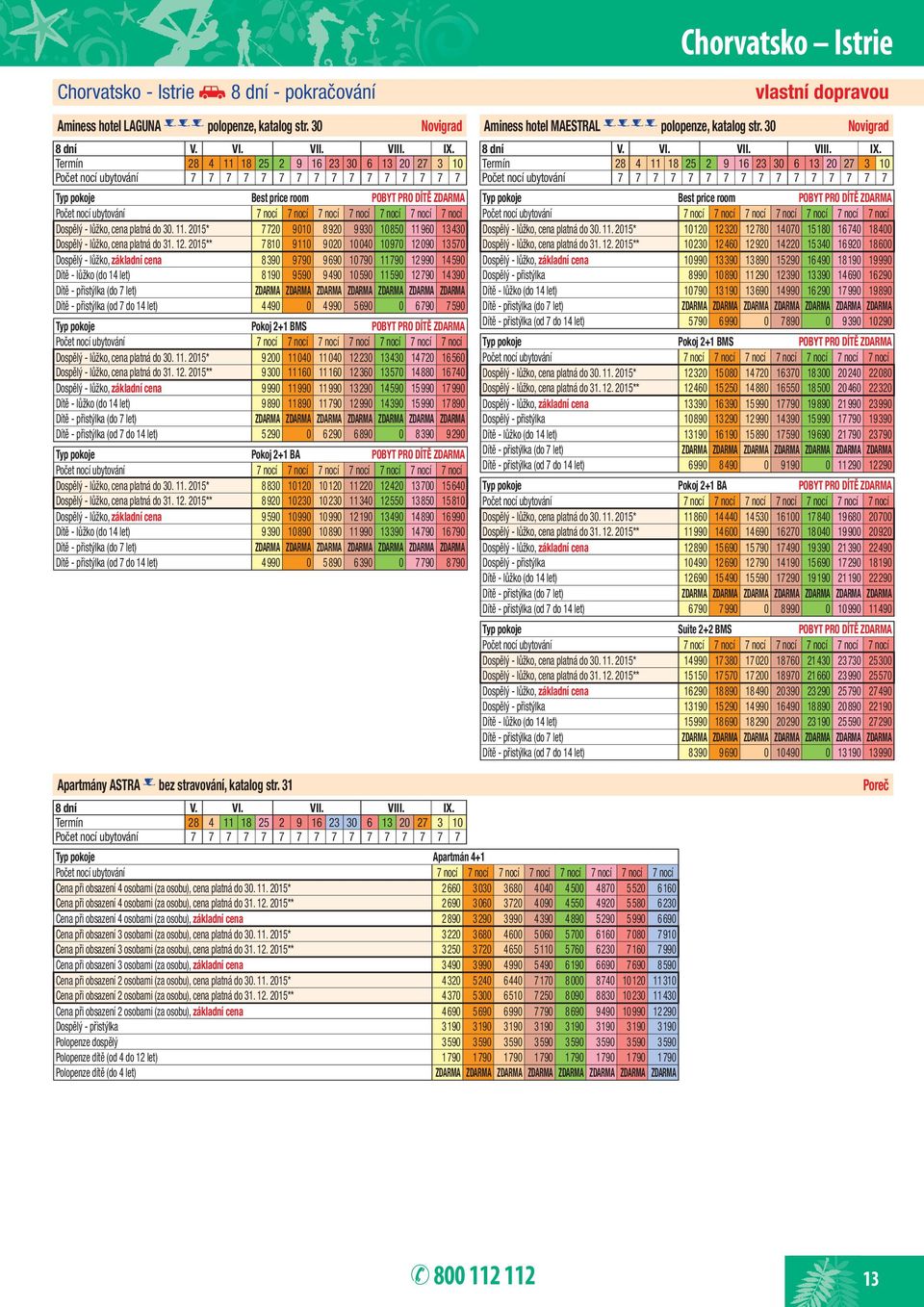 12. 2015** 7810 9110 9020 10040 10970 12090 13570 Dospělý - lůžko, základní cena 8390 9790 9690 10790 11790 12990 14590 Dítě - lůžko (do 14 let) 8190 9590 9490 10590 11590 12790 14390 Dítě -