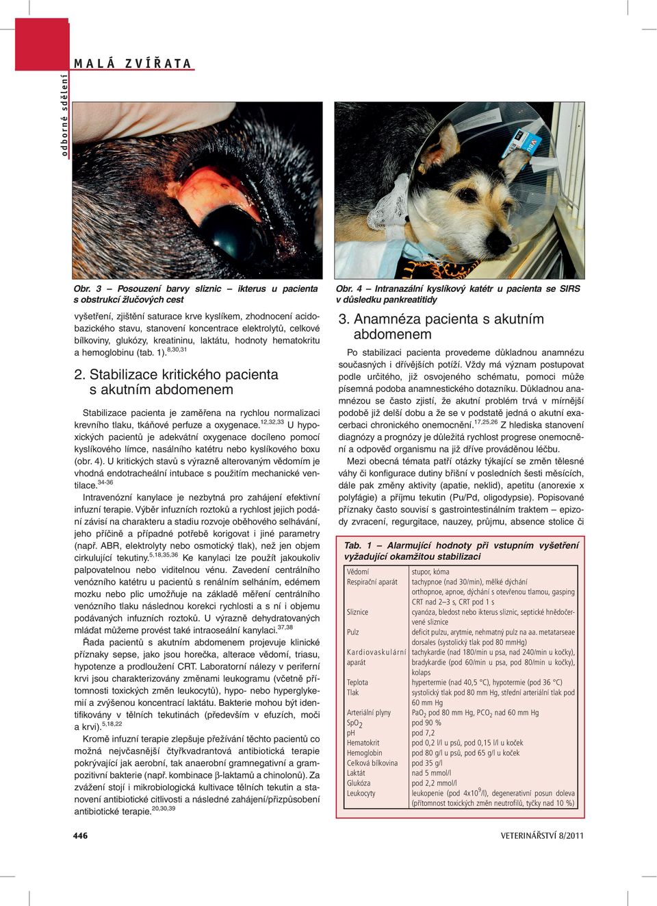 bílkoviny, glukózy, kreatininu, laktátu, hodnoty hematokritu a hemoglobinu (tab. 1).8,30,31 2.