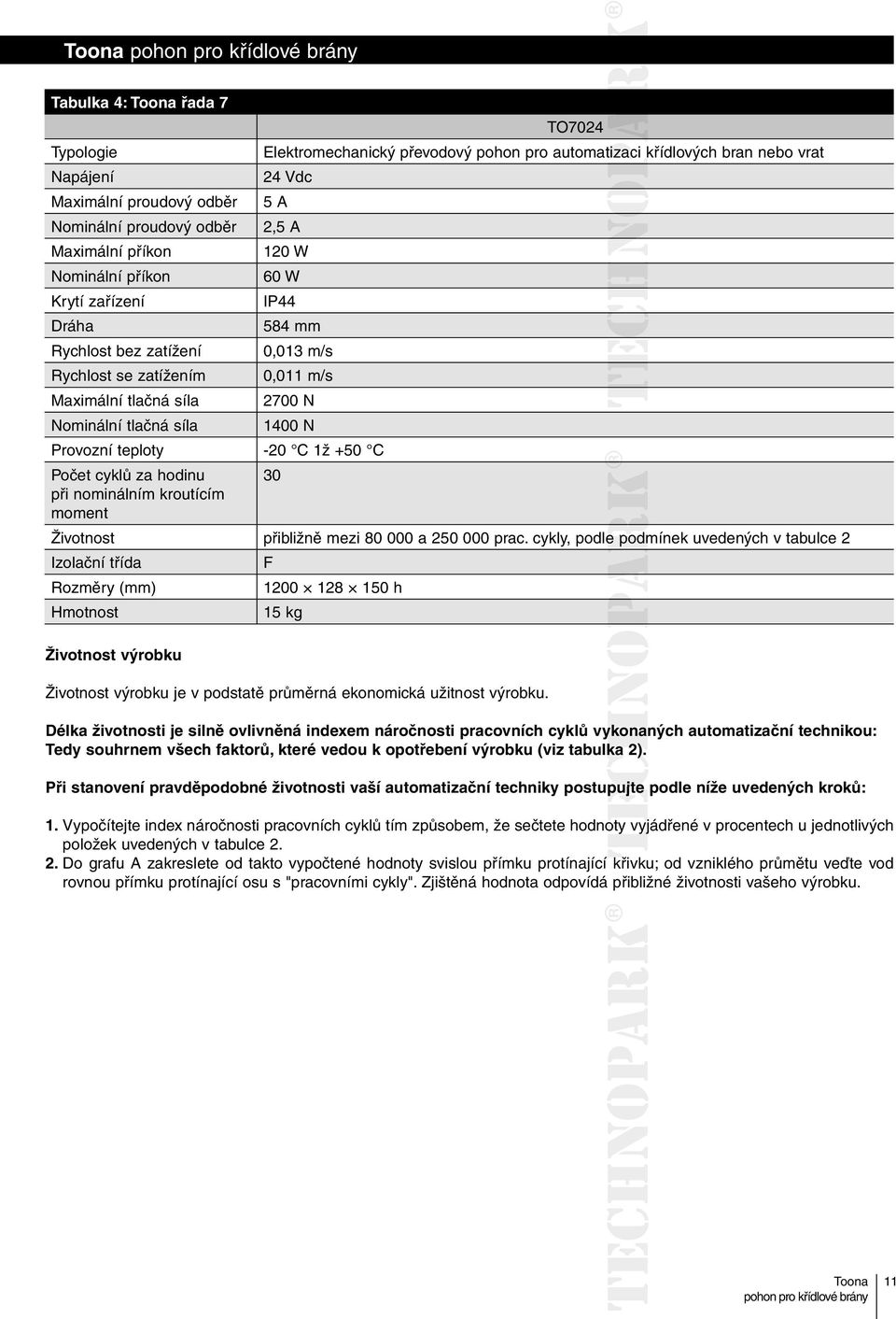 Provozní teploty -20 C 1ž +50 C Počet cyklů za hodinu 30 při nominálním kroutícím moment Životnost přibližně mezi 80 000 a 250 000 prac.