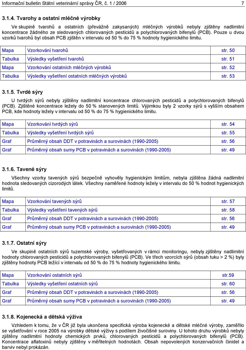 polychlorovaných bifenylů (PCB). Pouze u dvou vzorků tvarohů byl obsah PCB zjištěn v intervalu od 50 % do 75 % hodnoty hygienického limitu. Mapa Vzorkování tvarohů str.