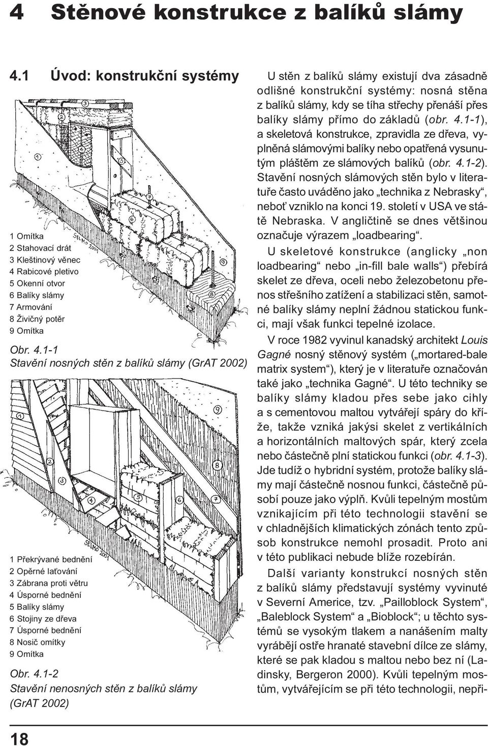 1-1), a skeletová konstrukce, zpravidla ze døeva, vyplnìná slámovými balíky nebo opatøená vysunutým pláštìm ze slámových balíkù (obr. 4.1-2).