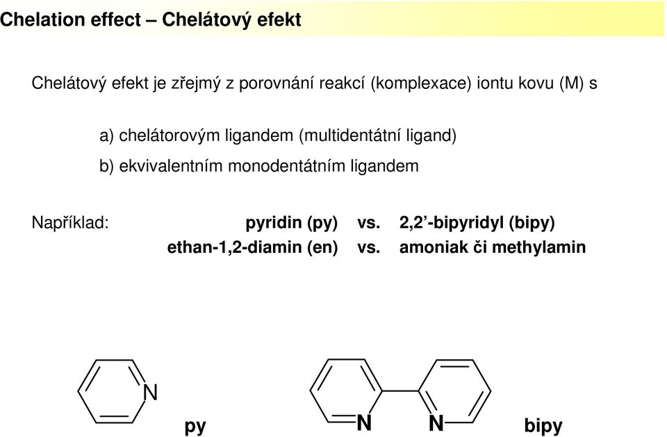 (multidentátní ligand) b) ekvivalentním monodentátním ligandem apříklad: