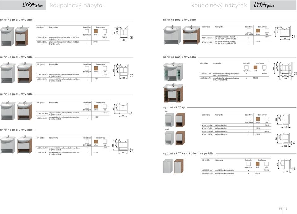 výrobku 8.1338.5 umyvadlová skříňka pod umyvadlo Lyra plus 70 cm, č. výrobku 8.1338.5 bílý lesklý lak ořech 4 337 Kč 4 337 Kč 680 145 670 skříňka pod umyvadlo skříňka pod umyvadlo Barva dvířek Barva korpusu 4.