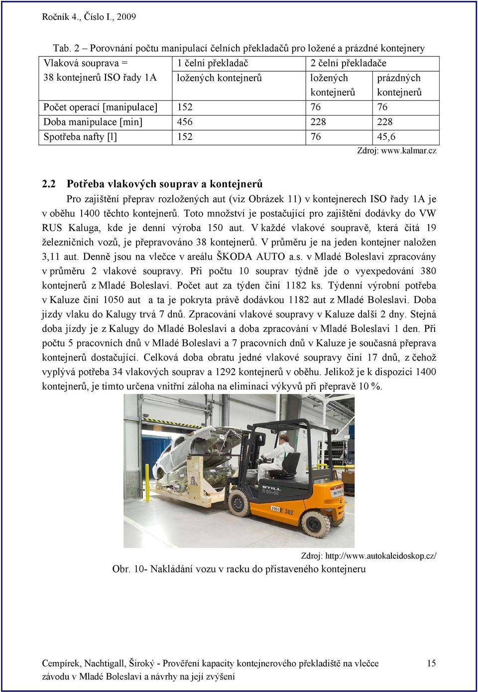 2 Potřeba vlakových souprav a kontejnerů Pro zajištění přeprav rozložených aut (viz Obrázek 11) v kontejnerech ISO řady 1A je v oběhu 1400 těchto kontejnerů.