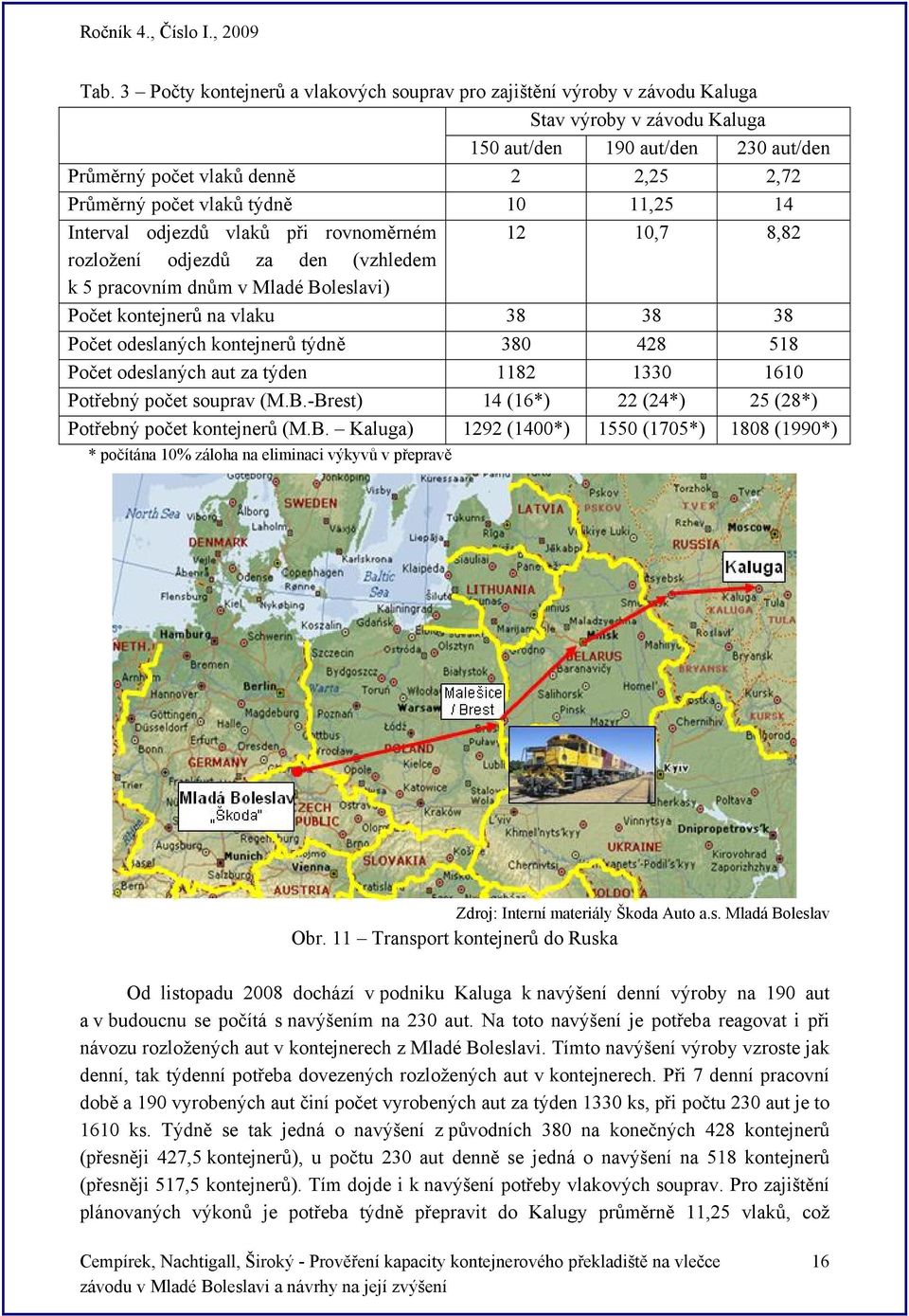 odeslaných kontejnerů týdně 380 428 518 Počet odeslaných aut za týden 1182 1330 1610 Potřebný počet souprav (M.B.